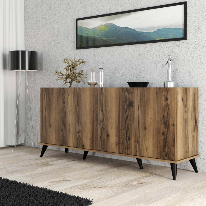 Hanah Home Consola Elegante 1604 Nogal y Mármol Negro, 180x80.8x45 cm, Estilo Bohemio